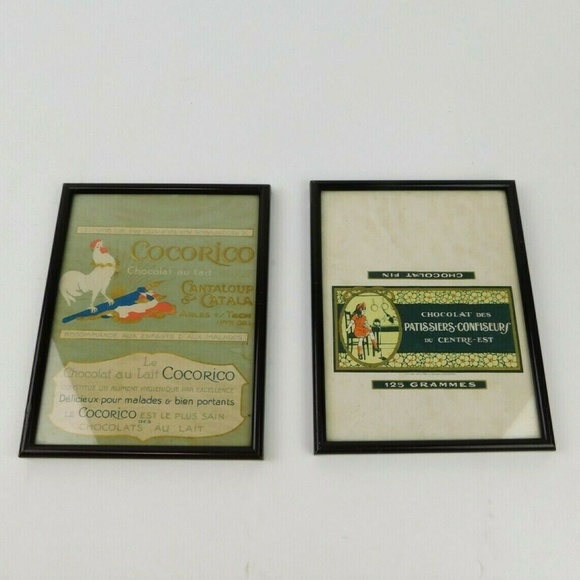 Pair Vintage French Framed Chocolate Bar Wrappers
